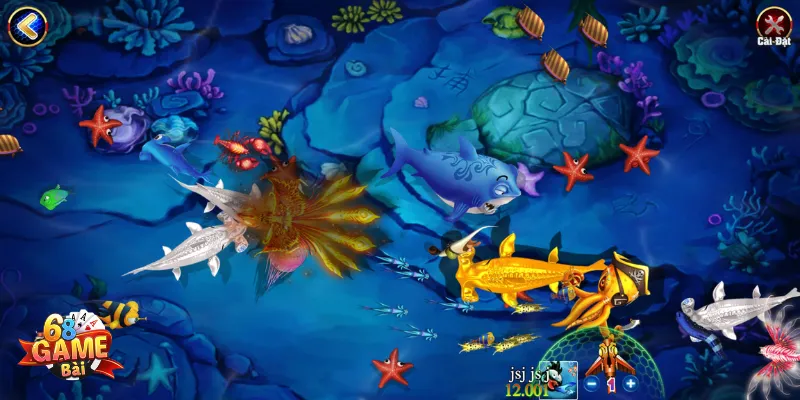 Sảnh Cao cấp trong Vua săn cá 68 Game Bài có các loại cá hiếm lên giá trị đến x1500 lần tiền thưởng